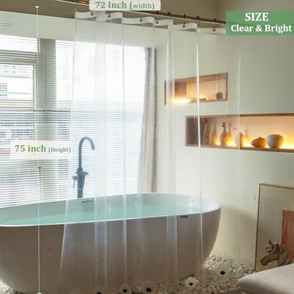 Long Shower Curtain Liner,72x75 Inch Length PEVA Clear Plastic Tall Shower Liner with 6 Magnets for Bathroom, Lightweight & Waterproof with Rustproof Grommets - color: 4g-clear, size: 72"W x 75"L (Pack of 1)