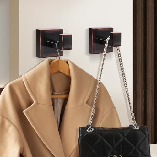IBosins 4-Pack Towel Hooks Hand Towel Holder Bathroom Robe Hanger Coat Hook | Red Antique Bronze Square Bath Towel Hook Wall Mount Heavy Duty Stainless Steel Hat Hook for Living Room Bedroom Kitchen - color: Brushed Red Antique Bronze