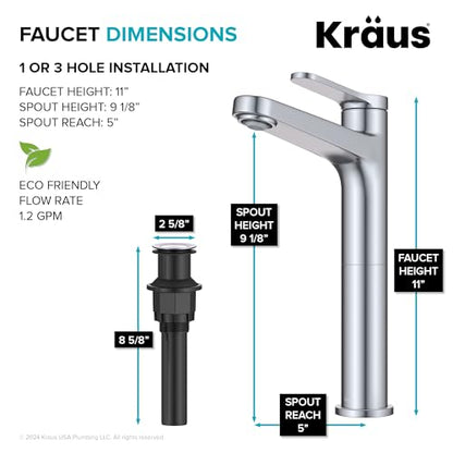 KRAUS Indy Bathroom Faucet for Vessel Sink in Chrome with Single Handle, Pop Up Drain and Supply Lines, KVF-1410CH - color: Chrome, style: Vessel