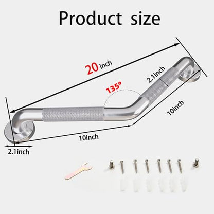 20 Inch Bathroom Grab Bar, Satin Brushed Nickel Angled Grab Bar with Anti-Slip Knurled Grip, Stainless Steel Bath Balance Bar, 1.0" Tube Safety Hand Rail Support, Handicap Elderly Assist Bath Handle - color: Brushed Nickel