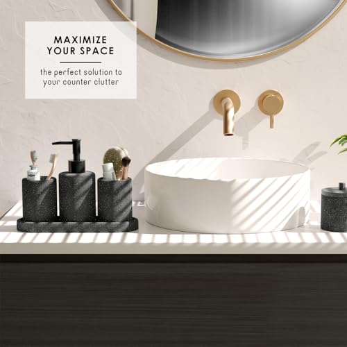 Clara Clark Coal Black Bathroom Set - Bathroom Sets with Shower Curtain and Rugs, 21PC Bathroom Accessory Set, Shower Curtain Set with Soap Dispenser & Toothbrush Holder - color: Coal Black, size: Complete Set + Bath Rugs