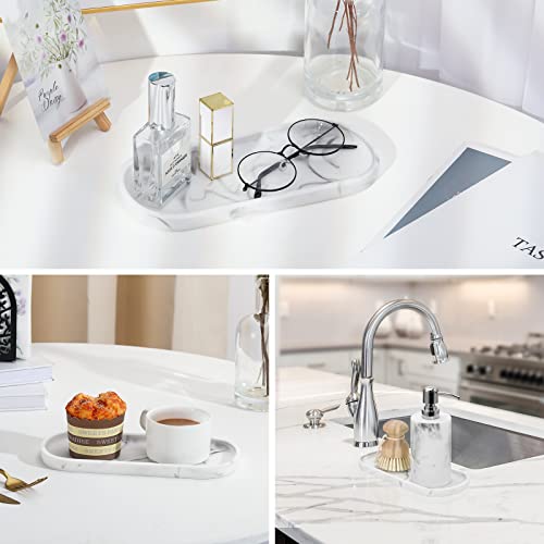 Luxspire 10" Oval Bathroom Tray for Countertop Organizer, Gravel White | S, non-slip waterproof resin, easy wipe clean, fits bath kitchen vanity, holds jewelry toiletries soap - color: F - Marble White, style: Small