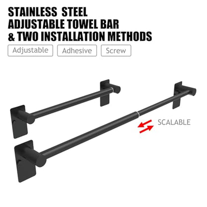 Towel Bar, Adhesive or Drill Wall Mount, Matte Black, 2 Pack | Adjustable 16.7 to 28.5 Inch, 304 Stainless Steel Hand Towel Holder, Square Base Towel Racks for Bathroom, Kitchen Use - color: Extended Length–black