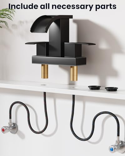 gotonovo Waterfall 4’’ Centerset Bathroom Sink Faucet Matte Black | 2 Handle Bathroom Faucet,SUS304,2 or 3 Hole,2.17’’ Wide Spout,24’’ cUPC Water Line,Pop Up Drain,Vanity,RV,Lavatory Modern Tap - color: Black
