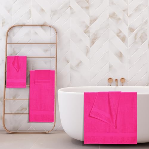 BOUTIQUO 6 Pack Cotton Towel Set, Contains 2 Bath Towels 27x54 inch, 2 Hand Towels 16x24 inch & 2 Wash Coths 12x12 inch, Ideal Everyday use, Ultra Soft Compact & Lightweight - Hot Pink - color: Hot Pink, size: 6 Piece Towel Set