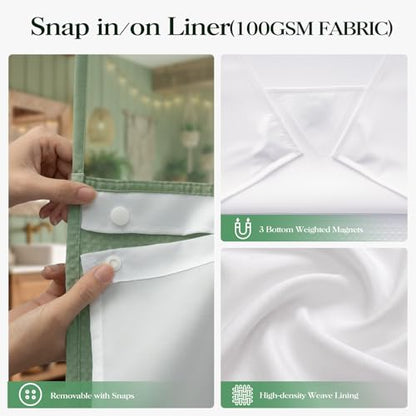 Sage Green Hook Free Waffle Shower Curtain & Snap-in Liner,36x75 | Less Time to install, 3 in 1 Fabric Shower Curtain and Liner Set with Magnets, Stall, Shower Curtains for Bathroom - color: A Sage Green, size: 36"W x 75"L (Pack of 1)