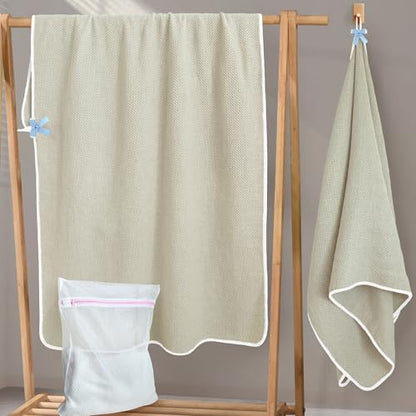 VOOVA & MOVAS Waffle Bathroom Towels 2 Pack, 100% Cotton, 57x33 in, Beige | Suitable for Bathroom & Shower Use, Built-in Hanging Loop, White Piping, Waffle Weave Construction - color: White Piping, size: 2PC Bath Towels (33"x57")