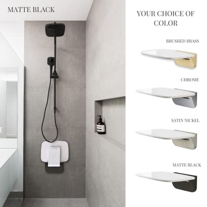Folding Shower Seat Wall Mounted – Secure Fold Down Shower Bench, 350lbs Capacity, Space-Saving & Easy to Clean, Matte Black - color: Matte Black