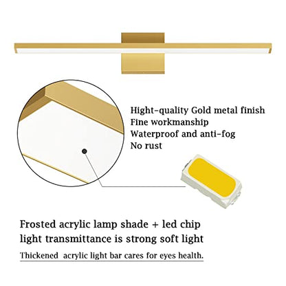Ralbay 24inch Modern Gold Bathroom Vanity Light Frosted Aluminum Modern LED Gold Bathroom Light Fixtures White Light 6000K - color: Gold, size: 24 inch