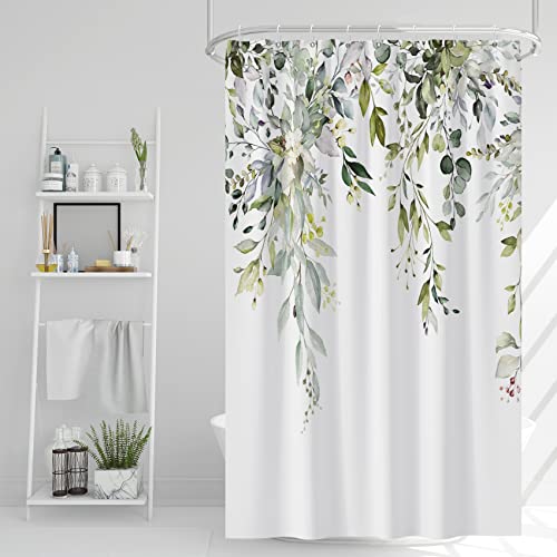 AWERT Small Stall Shower Curtain with Hooks Watercolor Plants Green Leaves 48x72 inch Half Size Shower Curtain for Bathroom/RV and Camper - color: Green Plants, size: 48"W x 72"L (Pack of 1)