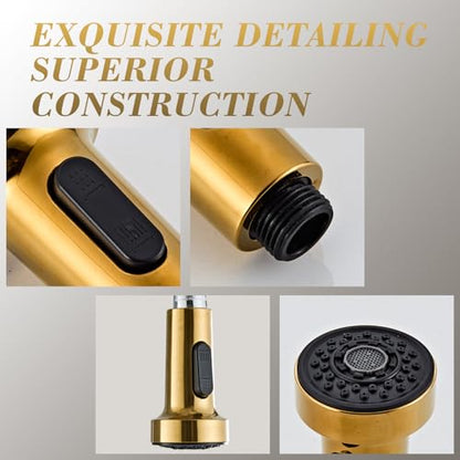 Kitchen Faucet Head Replacement, Pull Down Spray Head with 2 Spray Modes, High Pressure Faucet Sprayer, Universal Sink Spray Head Replacement (Brushed Gold) - color: Pull-Down Spray Head - Gold
