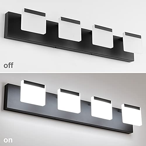 Ralbay 4 Light Black Bathroom Vanity Light Fixtures Acrylic Matte Black Vanity Light Fixtures LED Modern Bathroom Vanity Lights Over Mirror - color: Black, size: 4-Light