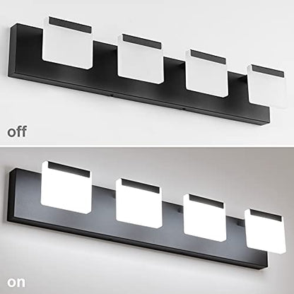 Ralbay 4 Light Black Bathroom Vanity Light Fixtures Acrylic Matte Black Vanity Light Fixtures LED Modern Bathroom Vanity Lights Over Mirror - color: Black, size: 4-Light