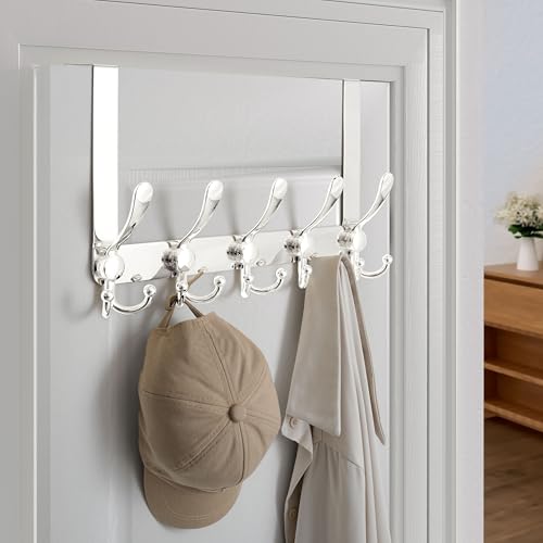 Over Door Hook 2.0 - Upgraded Version - Simple-Assembly, Strong, Heavy-Duty Stainless Steel 5-Tri-Hook Over The Door Hanger Rack, SimpleStrong Series, Chromed, Pack of 2 - color: Chromed