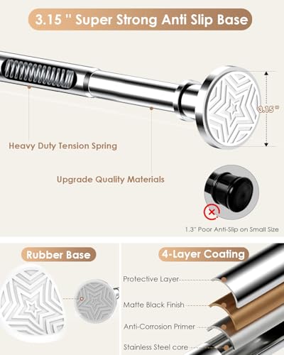 Sliver Tension Shower Curtain Rod No Drilling Adjustable 30-108 In(9ft) 1.1" Diameter Stainless Steel, Rustproof Heavy Duty, Room Divider for Bathroom Window Patio Closet - color: Silver, size: 30-108''