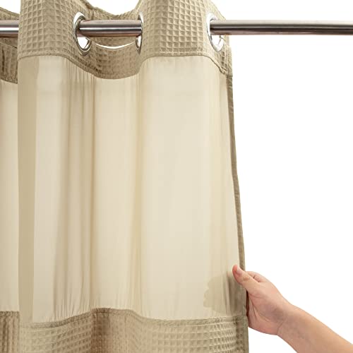 River Dream Linen Cotton Blend Fabric Shower Curtain Set with Liner, 71x74 | Waffle Weave, No Hook Needed, with Snap in Replacement Liner, Top Sheer Window, Hotel Quality Fabric for Bathroom - color: Linen, size: 71"W x 74"L (Pack of 1)