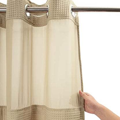 River Dream Linen Cotton Blend Fabric Shower Curtain Set with Liner, 71x74 | Waffle Weave, No Hook Needed, with Snap in Replacement Liner, Top Sheer Window, Hotel Quality Fabric for Bathroom - color: Linen, size: 71"W x 74"L (Pack of 1)