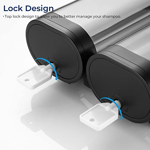 Pollock Shampoo and Conditioner Dispenser Wall Mounted | Shower Soap Dispenser 2 Chamber No Drill, Shampoo Dispenser for Shower, Body Wash Dispenser for Bathroom, Large Capacity - color: Black 2 Chamber