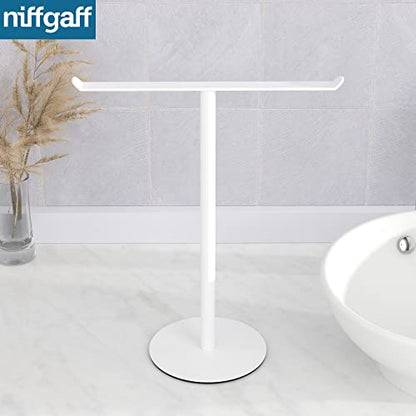 White T-Shaped Hand Towel Holder Stand for Countertops, Stainless Steel | Countertop rack for bathrooms and kitchens; organizes hand towels, headbands and other lightweight items. - color: White