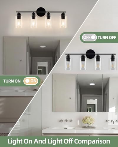 4-Light Bathroom Light Fixtures, Matte Black Vanity Lights for Bathroom - color: Matte Black, size: 4 Light - 1 pack