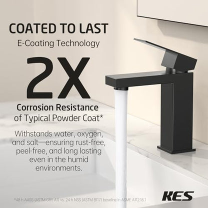 KES Black Bathroom Faucet Single Handle & Bathroom Sink Drain with Overflow, cUPC Certified Vanity Faucet with Pop Up Drain Stopper Stainless Steel Matte Black, L3156ALFF12-BK-C2 - color: Black, style: w/ Drain (WITH Overflow) - Short Faucet