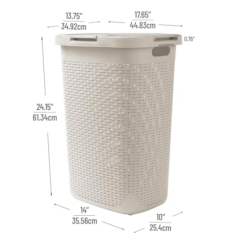 Mind Reader Slim Laundry Hamper with Lid, 60L Tall Clothes Baskets, Narrow Tapered Design for Bathrooms Closets and Laundry Rooms, Plastic, 3 Pack, Ivory - color: Ivory