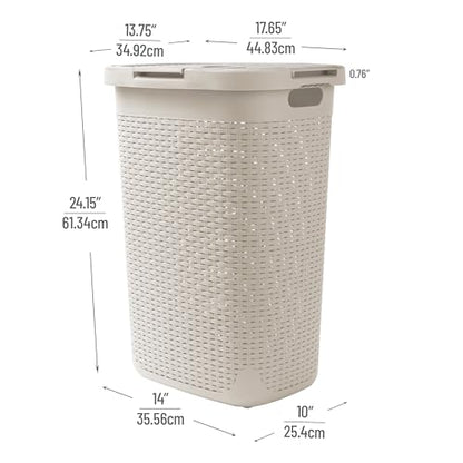 Mind Reader Slim Laundry Hamper with Lid, 60L Tall Clothes Baskets, Narrow Tapered Design for Bathrooms Closets and Laundry Rooms, Plastic, 3 Pack, Ivory - color: Ivory