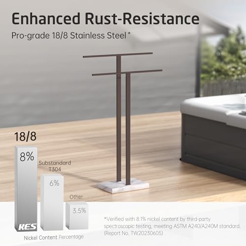 KES Bronze Standing Towel Rack with Weighted Marble Base, Towel Rack Stand | 2-Tier Bath Towel Holder, Holds Bath And Hand Towels, Anti-Slip Pads, Bathroom Floor, No Drilling, 18/8 Stainless Steel - color: Bronze, size: 33” H (2-tier)