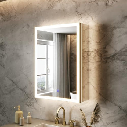 20x28 Lighted Medicine Cabinet, Separate Front & Back Lights | Surface/Recessed LED Medicine Cabinet for Bathroom with Side Mirrors, Dimmable Light, Anti-Fog, Memory,Silver Aluminum Frame - size: 20" x 28" (Left Hinge)