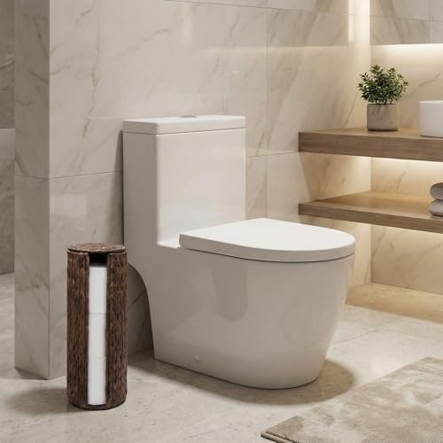 PINXIURY Water Hyacinth Paper Roll Holder, Wicker Toilet Paper Holder Stand for Bathroom, Toilet Roll Holder Stand for Bathroom and Under Sink, 3 Rolls of Toilet Paper Storage, Coffee - color: Coffee