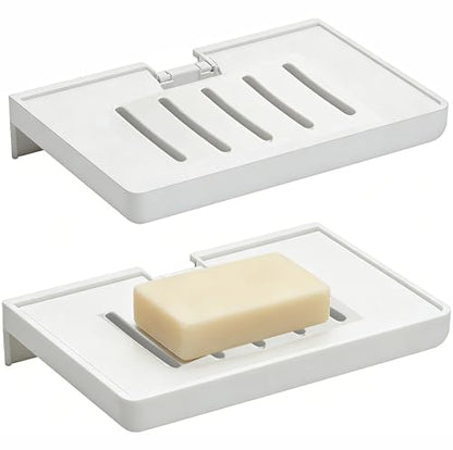 SUOXING 2 Pack Bar Soap Holder for Shower Wall,Self Draining Adhesive Soap Holder,Rustproof Wall Mounted Acrylic Shower Soap Rack & Caddy for Bathroom,Bath,Kitchen,No Drilling PlasticSoap Shelf,White - color: White