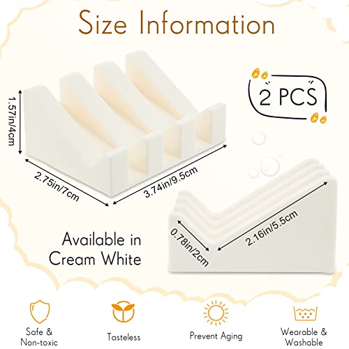 2 Pieces Silicone Soap Dish Self Draining Soap Dish Shower Waterfall Bar Soap Holder Tray with Drain Soap Saver for Kitchen Bathroom Accessories (Cream White) - color: Cream White