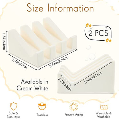 2 Pieces Silicone Soap Dish Self Draining Soap Dish Shower Waterfall Bar Soap Holder Tray with Drain Soap Saver for Kitchen Bathroom Accessories (Cream White) - color: Cream White