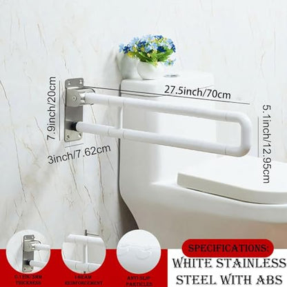 28 Inch Toilet Grab Bar Flip Up Stainless Steel with ABS Handicap Rails Load Capacity of 150 kg 330 lbs Grab Bars Toilet Rail Bathroom U Shaped and Wall Mount Safety for Injured Patients White - color: White, size: 28 in