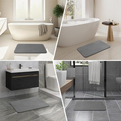 2 Pack Stone Bath Mat, Diatomaceous Earth Shower Mat, Non-Slip Super Absorbent Quick Drying Bathroom Kitchen Floor Mat, 24x15, Grey - color: Grey