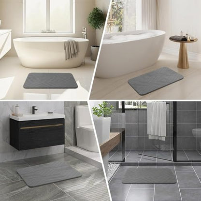 2 Pack Stone Bath Mat, Diatomaceous Earth Shower Mat, Non-Slip Super Absorbent Quick Drying Bathroom Kitchen Floor Mat, 24x15, Grey - color: Grey