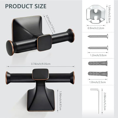 Towel Hooks for Bathrooms,Matte Black Towel Hook Kitchen Bathroom Double Towels Racks,Heavy Duty Stainless Steel Coat Wall Mount Hook,Double Robe Hooks for Clothes, Towels,Caps,2Pack - color: Black with Bronze Border