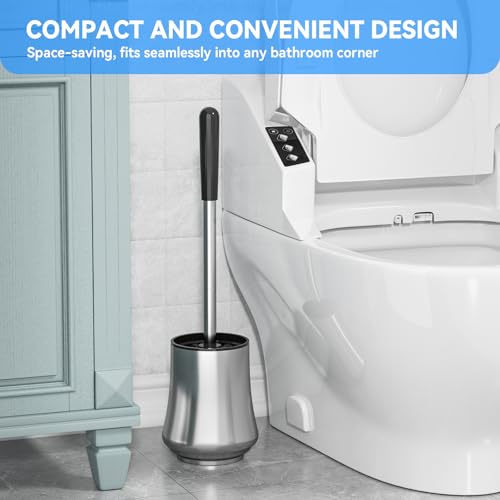 Toilet Brush, Toilet Brush and Holder Sliver Toilet Bowl Brush with Durable Bristles Modern Holder Toilet Scrubber Toilet Brush Set for Bathroom Cleaning