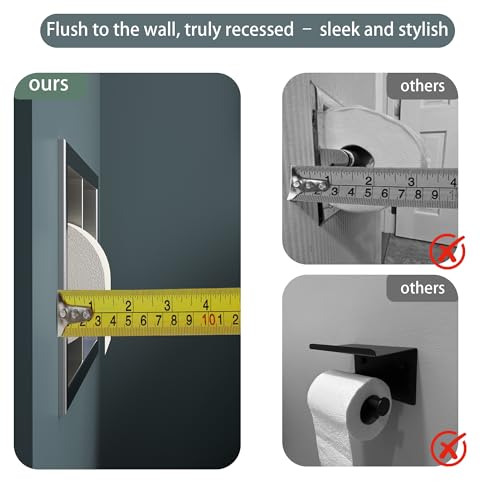 Neodrain Brushed Recessed Toilet Paper Holder,for Standard/Mega Roll | Dual Roll,304 Stainless Steel, Hidden In-Wall, Simple Loading and Unloading, Space-Saving for Modern Bathrooms & RV - color: Brushed