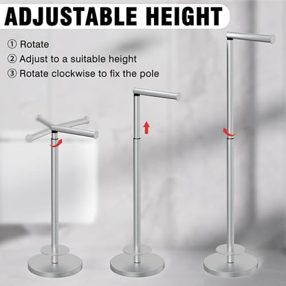 RUACQ Bathroom Toilet Paper Holder Stand with Storage, Brushed Nickel | Free Standing Toilet Roll Holder, Height Adjustable, Holds 6 Reserve Rolls, Weighted Base, 304 Stainless Steel Rustproof - color: Nickel Brushed