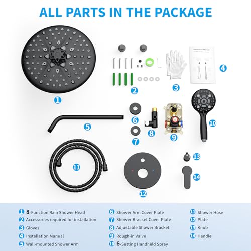 EMBATHER 10'' Shower System with Handheld & Trim Kit, Matte Black | 2-IN-1 Shower Faucet Set, 3-Mode Shower Head, 8-Setting Handheld Spray, Pressure-balanced Valve & Trim Kit - color: Matte Black, size: 10 Inch
