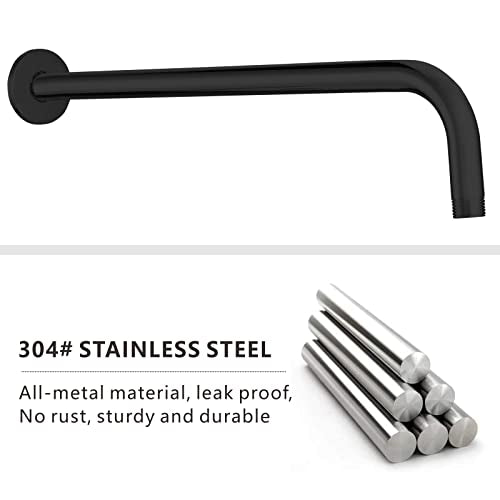 Voolan Shower Arm with Flange and Teflon Tape, Extension Shower Head Arm for Bathroom Fixed Shower Head, Solid Stainless Steel, Wall Mounted (15 Inch,Black) - color: Black, style: 15 Inch