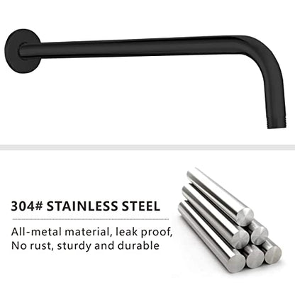 Voolan Shower Arm with Flange and Teflon Tape, Extension Shower Head Arm for Bathroom Fixed Shower Head, Solid Stainless Steel, Wall Mounted (15 Inch,Black) - color: Black, style: 15 Inch