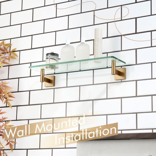 KOKOSIRI Wall Shelves Bathroom Hardware Glass Floating Shelf 20-Inch for Bedroom, Living Room, Kitchen, Hanging Rack Champagne Bronze B1105CPG-L20 - color: Champagne Bronze, size: 20-Inch