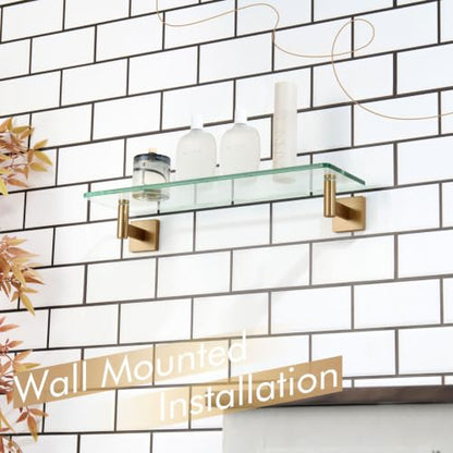 KOKOSIRI Wall Shelves Bathroom Hardware Glass Floating Shelf 20-Inch for Bedroom, Living Room, Kitchen, Hanging Rack Champagne Bronze B1105CPG-L20 - color: Champagne Bronze, size: 20-Inch