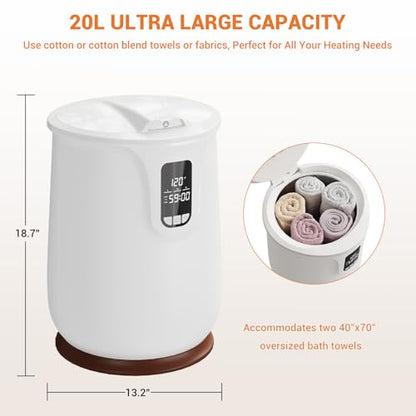 20 L Tower Warmer, Large Towel Warmer Bucket with LED Display, Heated Tower Warmer with Heating Mode 30/60/90 Min and Delay Time 0.5-24H Adjustable for Bathroom, Spa - size: 13" (L) x 13.2" (W) x 18.7" (H)