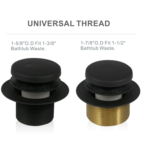 HIDROP Matte Black Tip Toe Tub Drain Trim Kit, 1-Hole Overflow Faceplate | Brass and 304 Stainless Steel Bathtub Drain,Universal Fine/Coarse Thread fit 1-3/8" or 1-1/2" Tub Drain,Tub Drain Replacement - color: Black, style: 1 Hole