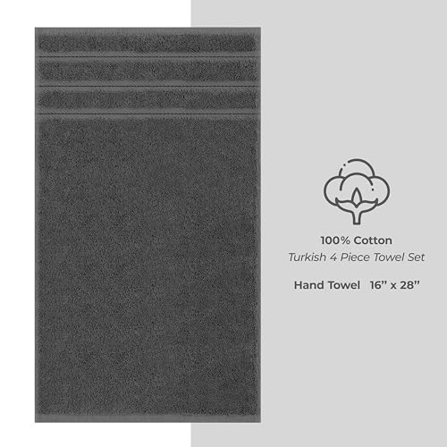 American Soft Linen 100% Cotton Luxury Turkish Towels, 4 PC Hand Towel Set | Soft Absorbent Quick Dry OEKO Tex Standard 100 Certificated Durable Machine Washable Premium Hotel Quality - color: Dark Gray, size: 16"x28"
