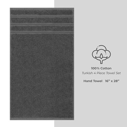 American Soft Linen 100% Cotton Luxury Turkish Towels, 4 PC Hand Towel Set | Soft Absorbent Quick Dry OEKO Tex Standard 100 Certificated Durable Machine Washable Premium Hotel Quality - color: Dark Gray, size: 16"x28"