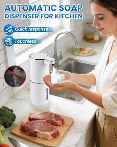 Automatic Foaming Soap Dispenser, Touchless, White | USB Rechargeable, 4 Adjustable Volume, Clog-Free, Soap Waste Reduction, Easy for Toddlers - color: White